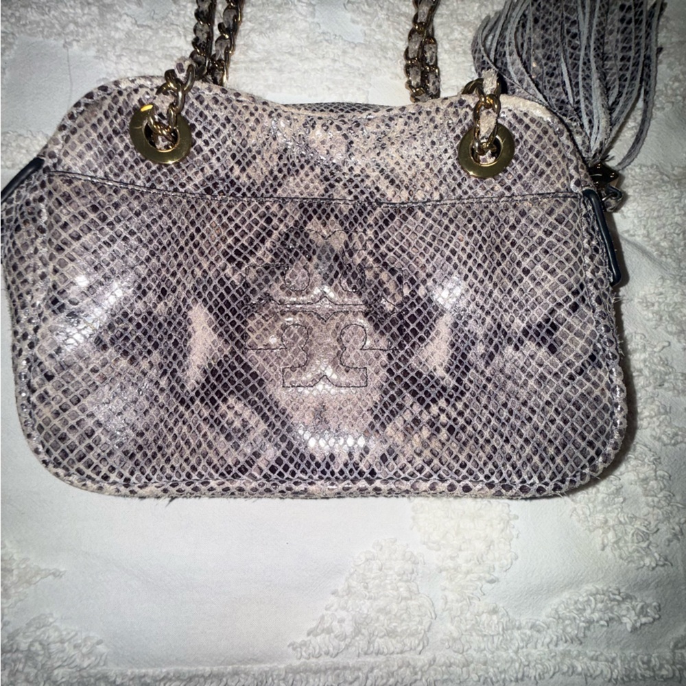 Tory Burch Gray Snakeskin Shoulder Bag - Picture 11 of 12